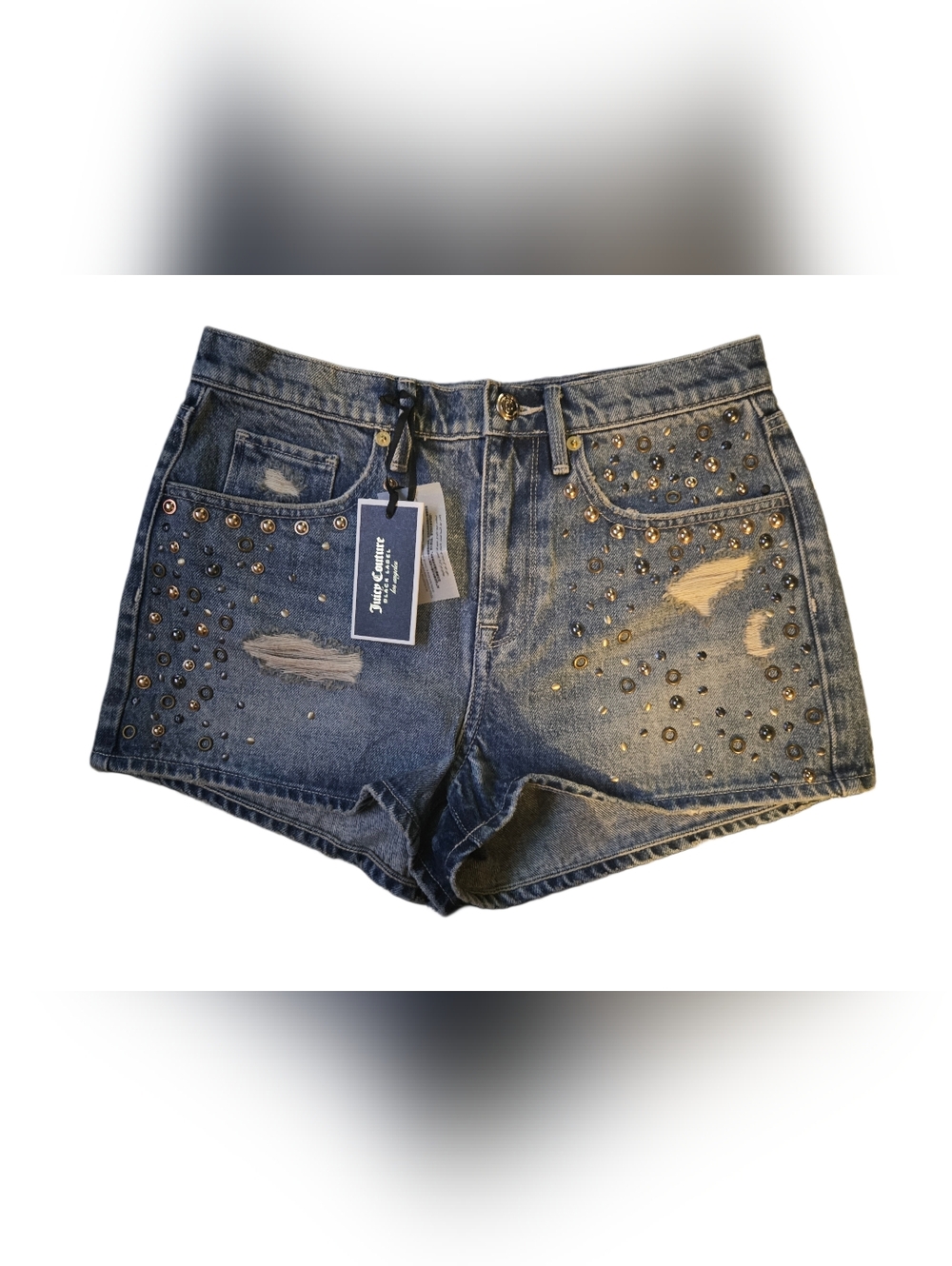 Juicy Couture Black Label Studded Distressed Denim Shorts NWT - Size 27